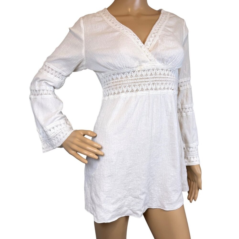 Xhilaration White Cotton Gauze Cottagecore Mini Dress Bell Sleeves Y2K 2004 Smal